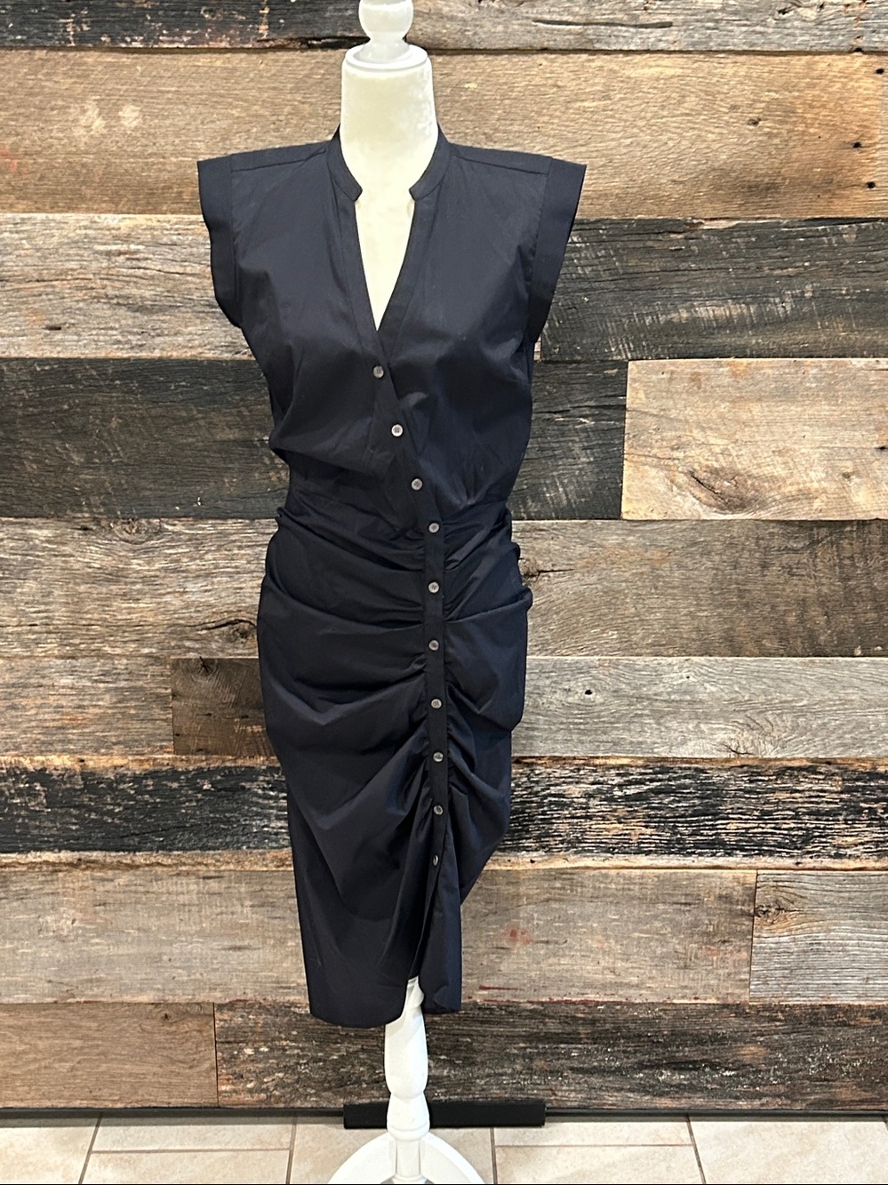 Veronica Beard Bell Button Down Ruched Shirtdress. Size 4